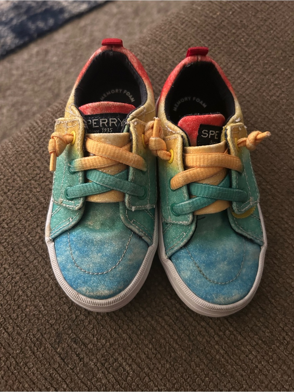 Sperry Kids Tie-Dye Canvas Sneakers - Blue, Green, Yellow